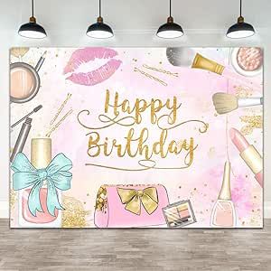 Ticuenicoa 7?5ft Makeup Birthday Backdrop Girls Makeup Spa Glamour Cosmetics Theme Birthday Party Banner Decorations Pink Beauty Make Up Women Girls Birthday Photography Background