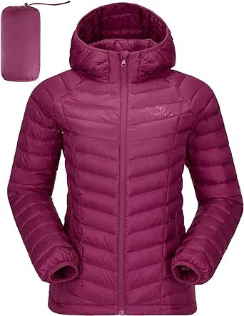 CAMELSPORTS Women's Down Jacket Hooded Winter Light Weight Short Puffer Coats Packable Warm Windproof Ladies Parka