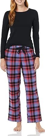 Amazon Essentials Women's Lightweight Flannel Pant and Long-Sleeve T-Shirt Sleep Set (Available in Plus Size)