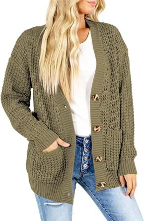 Astylish Women's Cardigan Sweater Button Down Long Sleeve Oversized Waffle Knit Cardigans with Pocket