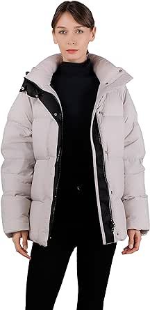 iDomosee Women's Packable Down Jacket Winter Hooded Down Jacket Short Puffy Thickened Jacket Warm Puffer Down Coat