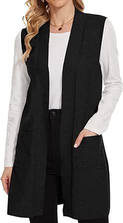 Beautiful Nomad Sleeveless Cardigans for Women Long Sweater Vest Jacket Ribbed Outerwear Coat with Pockets
