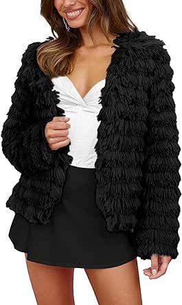 PRETTYGARDEN Womens 2023 Winter Coats Fashion Faux Fur Long Sleeve Fleece Shaggy Lightweight Fall Cropped Jacket Outerwear