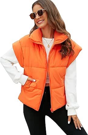 Kissonic Women's Winter Puffer Vest, Lightweight Sleevless Padded Vest Crop Puffy Gilet Outwear with Pockets