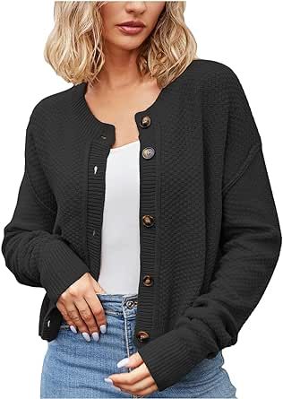 Women's Cardigan Sweater 2023 Fall Open Front Long Sleeve Button Down Cable Knit Cardigans Casual Fashion Outerwear