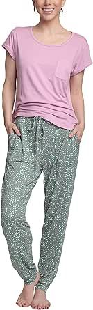 Hanes Women's Short Sleeve Top and Jogger Pajama Pants, Black