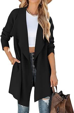ZESICA Women's 2023 Casual Lapel Cardigan Long Sleeve Open Front Irregular Hem Soft Knitted Sweater Coat with Pockets