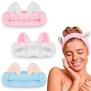 3 PCS Women Ears Headbands - Cute Make Up Plush Cat Headband Soft Stretch Fuzzy Cosplay Costume & Hair Accessories Wash Face Shower Cosmetic Cloth Headwrap Kit for Fashion Adult Women Teen Girls Kids