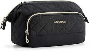 BAGSMART Travel Makeup Bag, Cosmetic Bag for purse, Make Up Brush Organizer Case for Women, Large Wide-open Portable Pouch for traveling Toiletries Accessories Brushes, Black