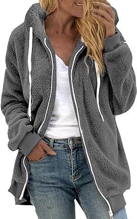 Womens Winter Fuzzy Fleece Jacket Hooded Color Block Patchwork Cardigan Coats Oversized Fluffy Sherpa Outerwear with Pockets