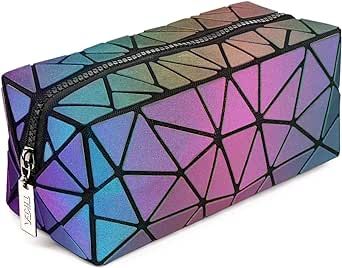 Tikea Small Makeup Bag For Purse Luminous Travel Cosmetic Bag Fashion Geometric Clutch With Wristlets