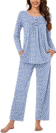 Bestbee Women's Pajama Set, 2 Piece Lounge Outfits Y2K Sleep Set Fall Long Sleeve Long Pant With Pockets Ladies Pjs Set