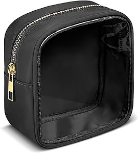 YESMET Small Makeup Bag, Clear Mini Makeup Bag for Purse, Cute Preppy Cosmetic Bag with Zipper, Nylon & PVC Waterproof Travel Toiletry Bag Organizer Coin Purse for Women Men Girls (Black)