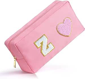 TOPEAST Travel Must Have Preppy Makeup Bag - Travel Toiletry Bag for Women | Mom Gifts for Women | Birthday Gifts for Mom | Initial Makeup Pouch Cosmetic Bag Personalized Womens Gifts, Letter Z
