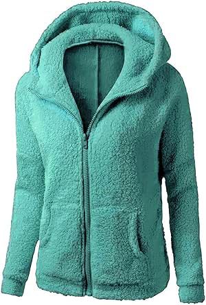 YMADREIG Womens 2023 Fashion Winter Coats Zip Up Sherpa Jacket Warm Faux Fur Coats Shaggy Fuzzy Fleece Hooded Outerwear