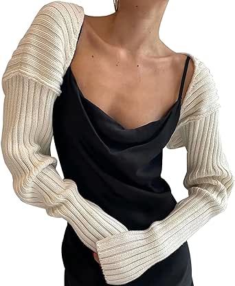 Sdencin Women Open Front Knit Crop Cardigan Long Sleeve Drop Shoulder Shrug Ribbed Knit Cropped Sweater Tops Outerwear