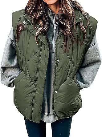 MEROKEETY Women's Winter Puffer Vest Quilted Stand Collar Zip Up Padded Gilet Coat with Pockets