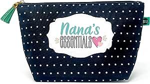 Brooke & Jess Designs Nana's Essentials Pouch Gifts for Women Dotted Makeup Bags Cosmetic Bag Travel Toiletry Makeup Pouch Pencil Bag with Zipper Best Nana Birthday Just Because Gifts
