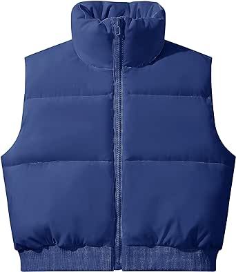 MEROKEETY Women's Crop Puffer Vest Stand Collar Sleeveless Zip Up Lightweight Fall Padded Gilet Coat