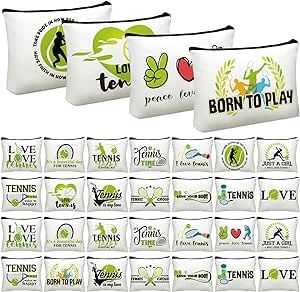 Hillban 32 Pcs Tennis Player Gifts Makeup Bag Christmas Inspirational Cosmetic Bags Tennis Lover Zipper Cosmetic Bags Travel Pouches for Coach Friend Women Girl Sister Daughter Gift, 9.1 x 5.9 Inches