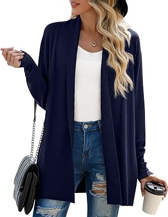 GRECERELLE Women’s Open Front Draped Lapel Cardigan Long Sleeve Loose Slouchy Lightweight Knit Soft Sweater