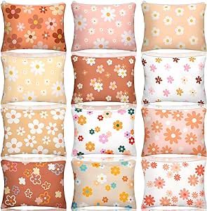 Kajaia 12 Pcs Makeup Bags Portable Travel Cosmetic Bags Cute Purse Toiletry Bags Make Up Organizers Storage Small Zipper Pouch Makeup Brush Bag for Women Adult Aesthetic Stuff (Daisy)