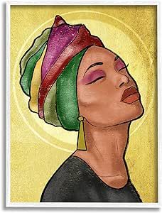 Stupell Industries Glamour Woman Portrait Fashion Cosmetics and Headwrap, Designed by Marcus Prime White Framed Wall Art, 11 x 14, Yellow