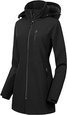CREATMO US Women's Lightweight Waterproof Long Softshell Tactical Jacket Fleece Lined Windbreaker