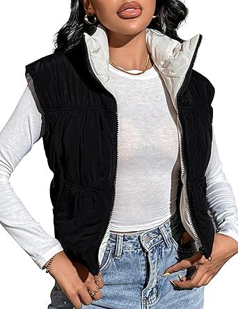 Blooming Jelly Womens Cropped Puffer Vest Puffy Jacket Vests Outerwear 2023