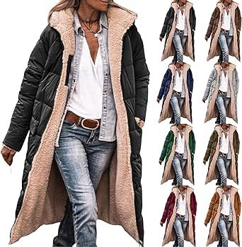 Canbebig Women 2023 Warm Winter Coats Reversible Sherpa Fleece Puffer Jackets Hooded Outerwear Thicken Warm Fashion Overcoat