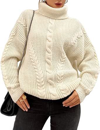 Fashionme Chic Ballon Sleeve Winter Turtleneck Chunky Sweater Slouchy Oversized Loose Pullover Outerwear Warm Thick