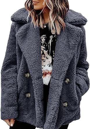 ZWRXW Winter Coats for Women Fuzzy Fleece Sherpa Jacket Oversized Long Sleeve Button Warm Faux Shearling Shaggy Outerwear