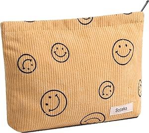 Cosmetic Bags for Women - Corduroy Cosmetic Bag Aesthetic Women Handbags Purses Smile Dots Makeup Organizer Storage Makeup Bag Girls Case Bags (Yellow)