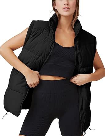 Huaqiao Women's Quilted Puffer Vest Stand Collar Sleeveless Coat Zipper Winter Gilet Jacket