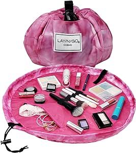 Lay-n-Go Cosmo Drawstring Cosmetic & Makeup Bag Organizer, Toiletry Bag for Travel, Gifts, and Daily Use, 20 inch, Pink Tye Dye