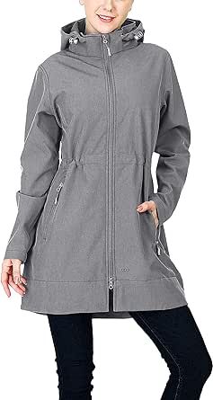 33,000ft Women's Waterproof Softshell Long Rain Jacket with Hood Fleece Lined Windproof Windbreaker