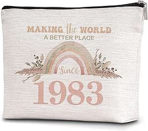 40th Birthday Gifts for Women, Boho Rainbow Floral 40 Years Old Birthday Gifts Makeup Bag for Friend Sister Mom Wife Aunt(Making The World a Better Place Since 1983)-A22