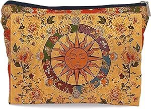 Ayxvt Boho Makeup Bag,Sun and Moon Makeup Bag,Hippie Flower Pouch Floral Cosmetic Bag,,Boho Gifts for Women Teen Girls