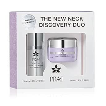 PRAI Beauty The New Neck Discovery Duo | Throat & Decolletage Neck Creme Throat Concentrate | Neck Firming Cream Boosts Elasticity | Throat Concentrate with Intensyl | Vegan, Cruelty-Free | 0.5 Oz