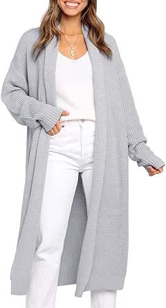 LILLUSORY Women's Oversized Slouchy Knit Chunky Open Front Sweater Coat with Pockets