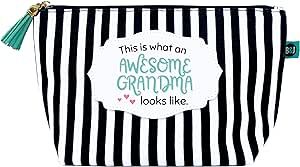 Brooke & Jess Designs Grandma Awesome Pouch Gifts for Women Striped Makeup Bags Cosmetic Bag Travel Toiletry Makeup Pouch Pencil Bag with Zipper Best Granny Birthday Just Because Gifts